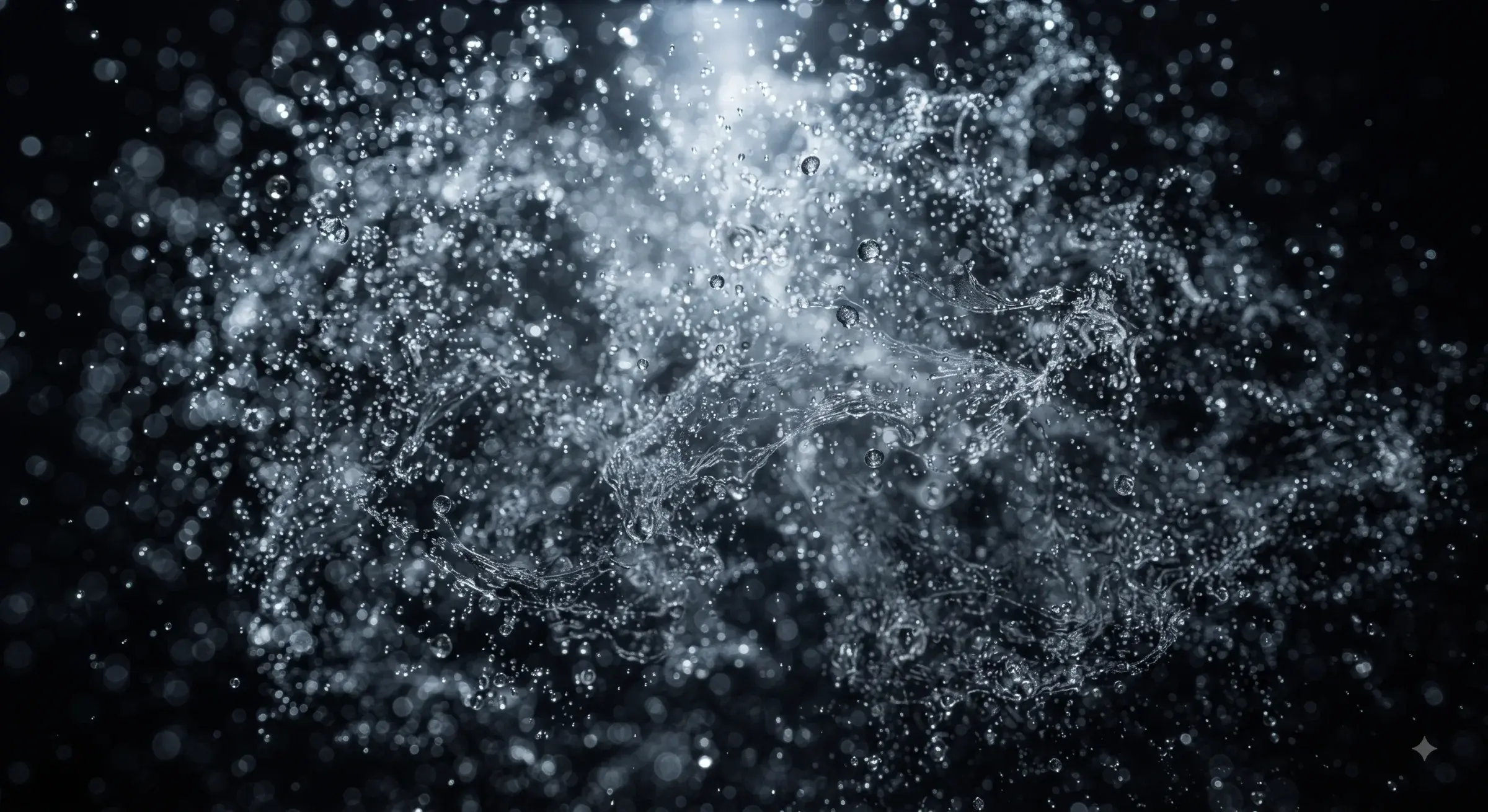 Macro photograph of fine water mist droplets suspended in air