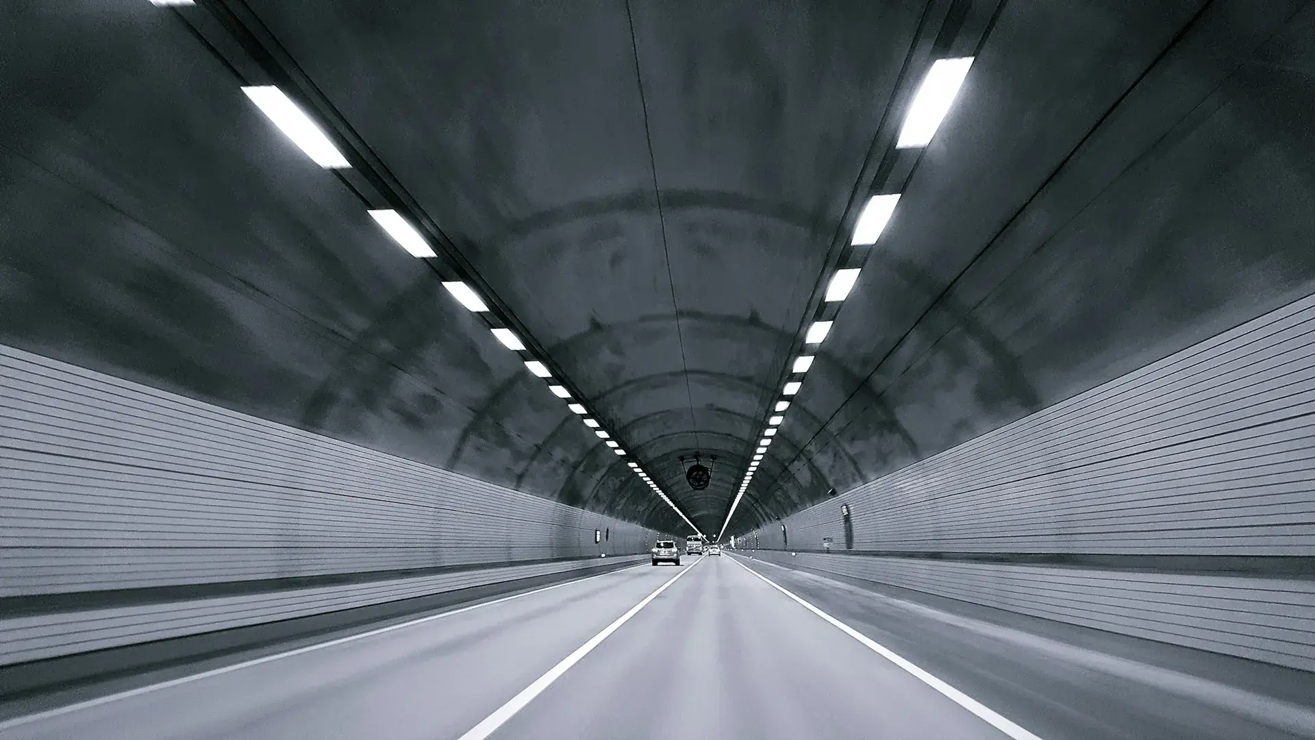 Interior of a lit road tunnel bore